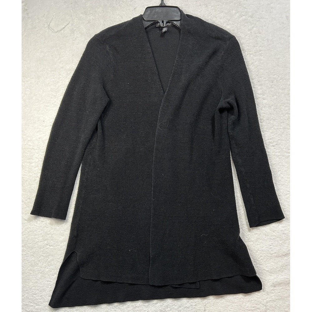 Eileen Fisher Womens Size PL Black Long Sleeve Linen Blend Cardigan Sweater (M9)